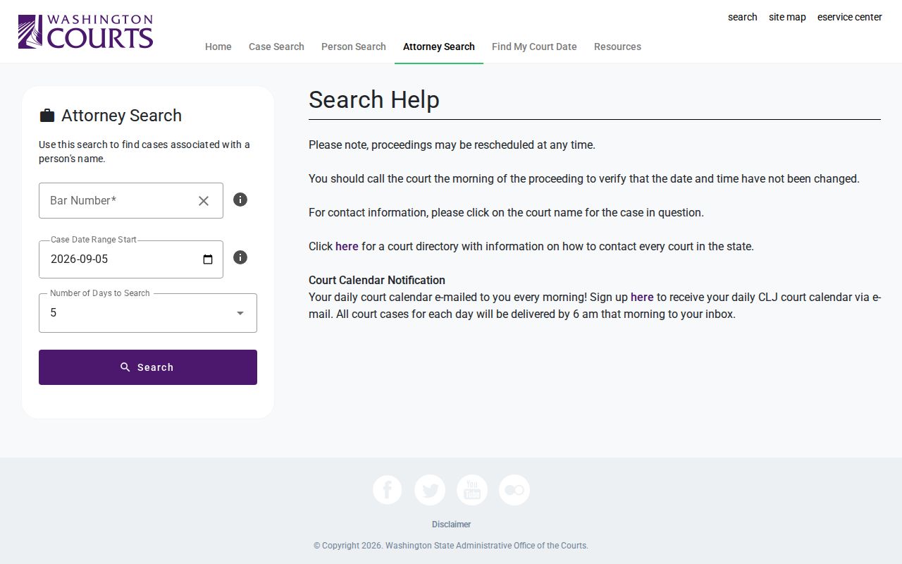 Jefferson County case search attorney calendar fields