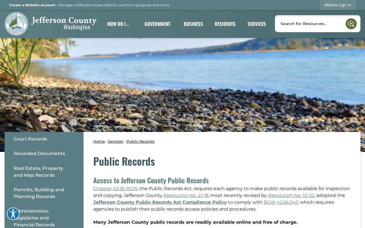 Jefferson County administrative public records page outside court files